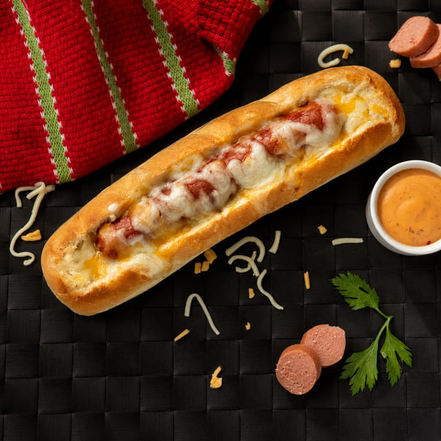 Deluxe Grilled Cheese Beef Dog.