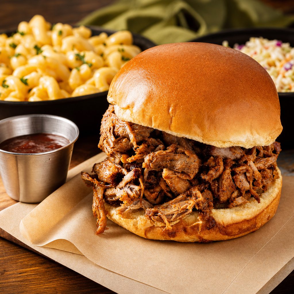 Honey BBQ Pulled Pork Burger.