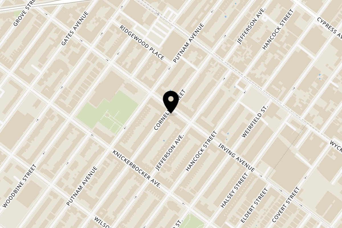 Map showing the location of Bushwick Burger Co. on 354 Cornelia St in Brooklyn